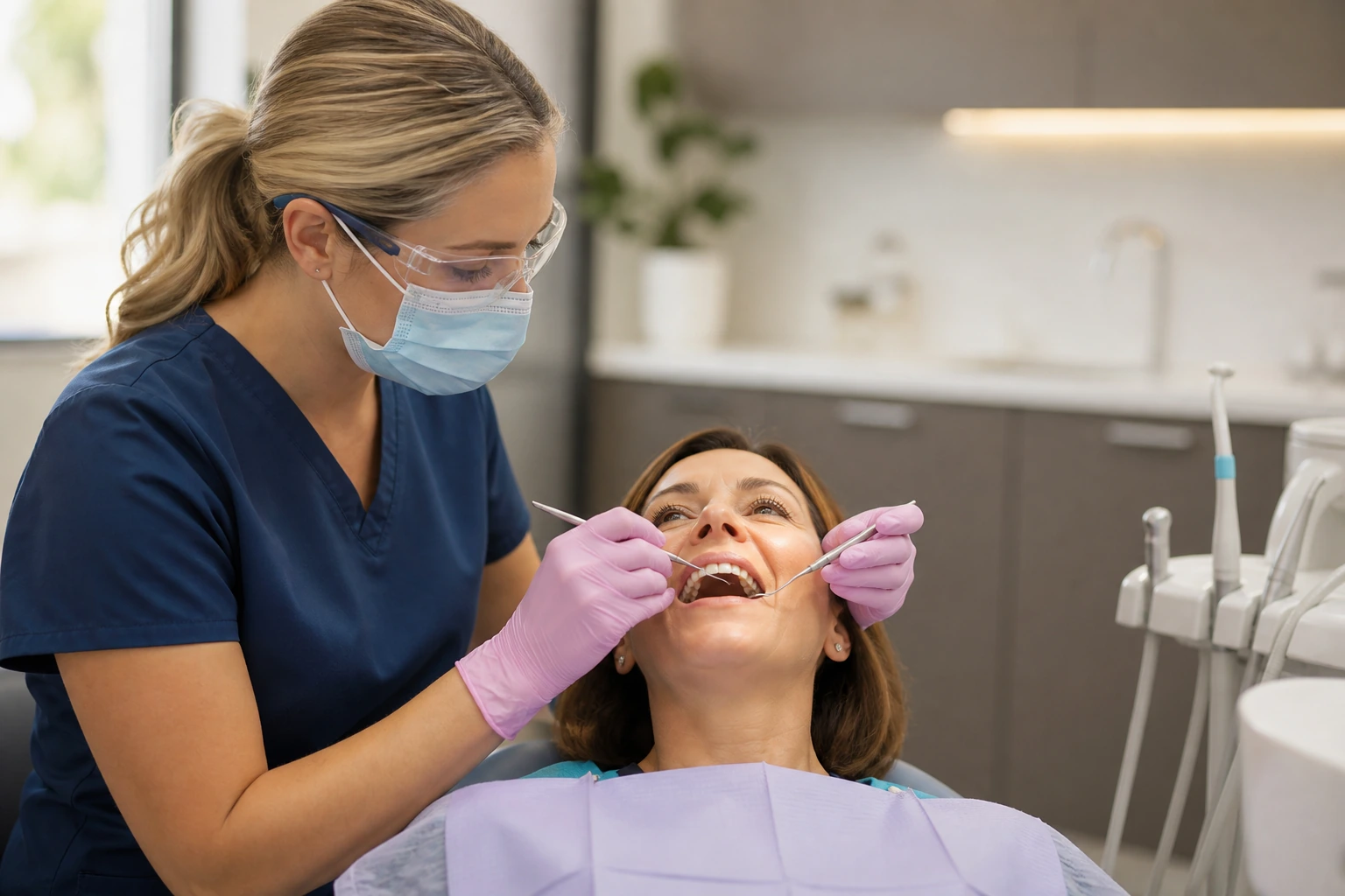 Dental hygienist performing periodontal maintenance cleaning